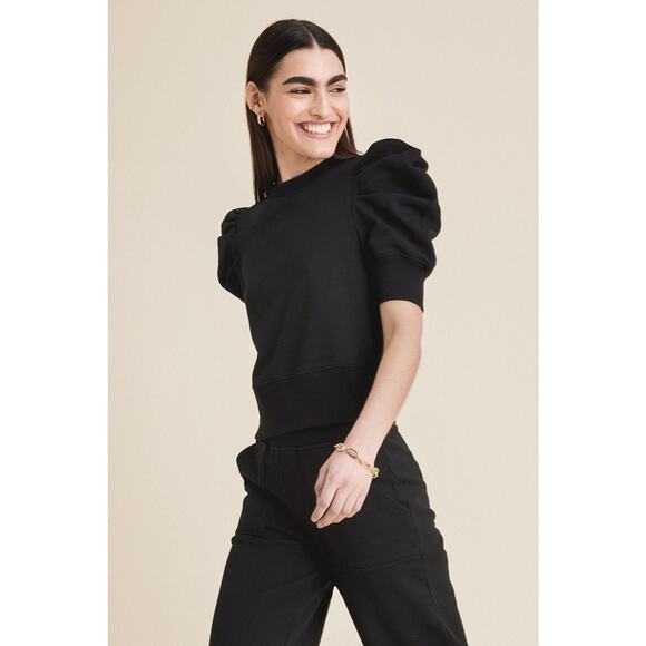 SoldOutNYC The Just Enough Puff Short Sleeve Sweatshirt in Black - Picture 1 of 4